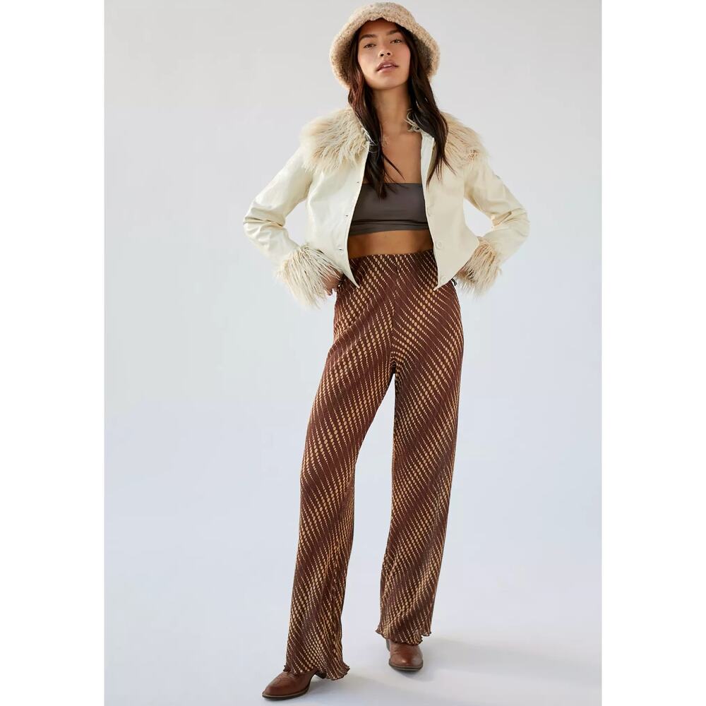 Urban Outfitters Margot Printed Wide-Leg Pant Brown Dot Textured Size Medium